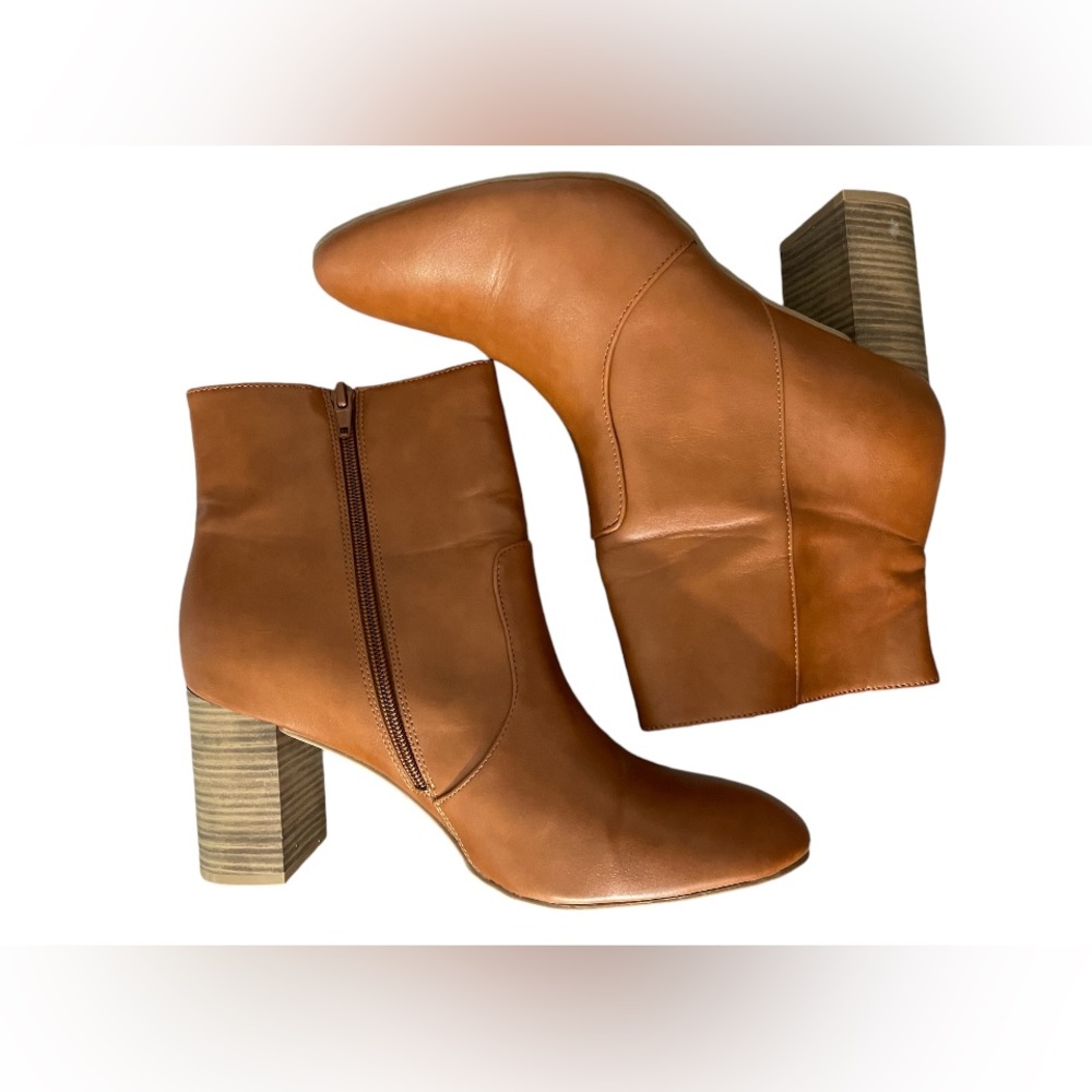 Old Navy Womens Faux Leather Block Heel Ankle Boots Cognac Brown Size 11 - Picture 5 of 9